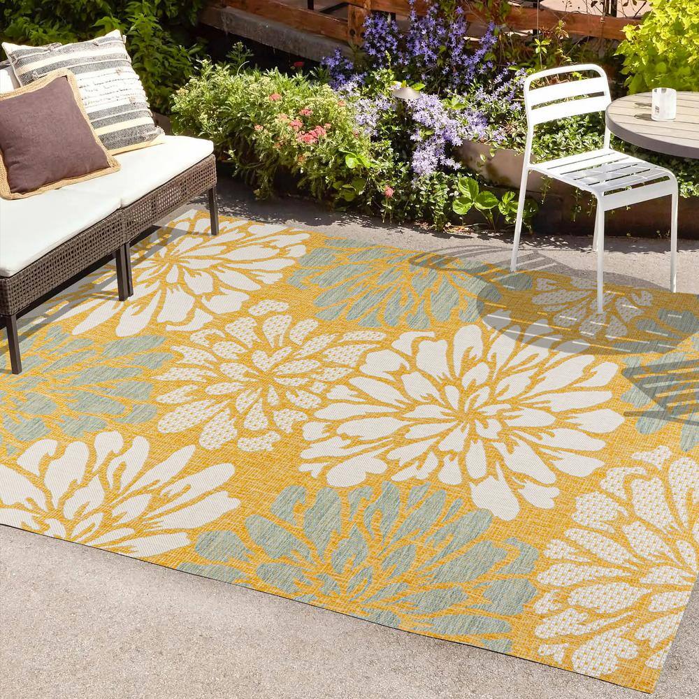 Modern Floral Geometric Gray Synthetic 8' x 10' Area Rug