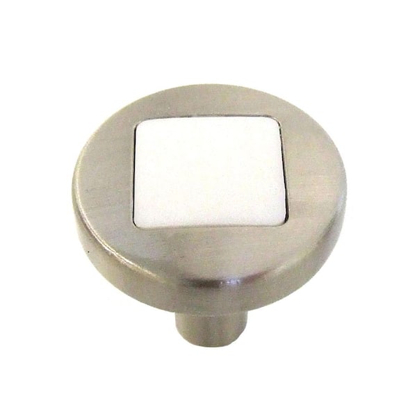 HICKORY HARDWARE Loft 1 in. Satin Nickel with White Matte Cabinet Knob