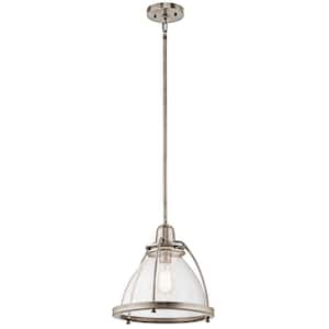 Silberne 13.25 in. 1-Light Classic Pewter Coastal Shaded Kitchen Pendant Hanging Light with Clear Seeded Glass