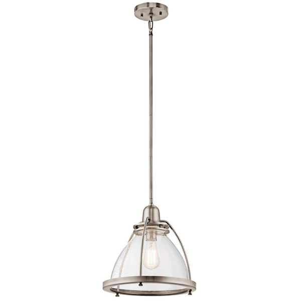 KICHLER Silberne 13.25 in. 1-Light Classic Pewter Coastal Shaded Kitchen Pendant Hanging Light with Clear Seeded Glass