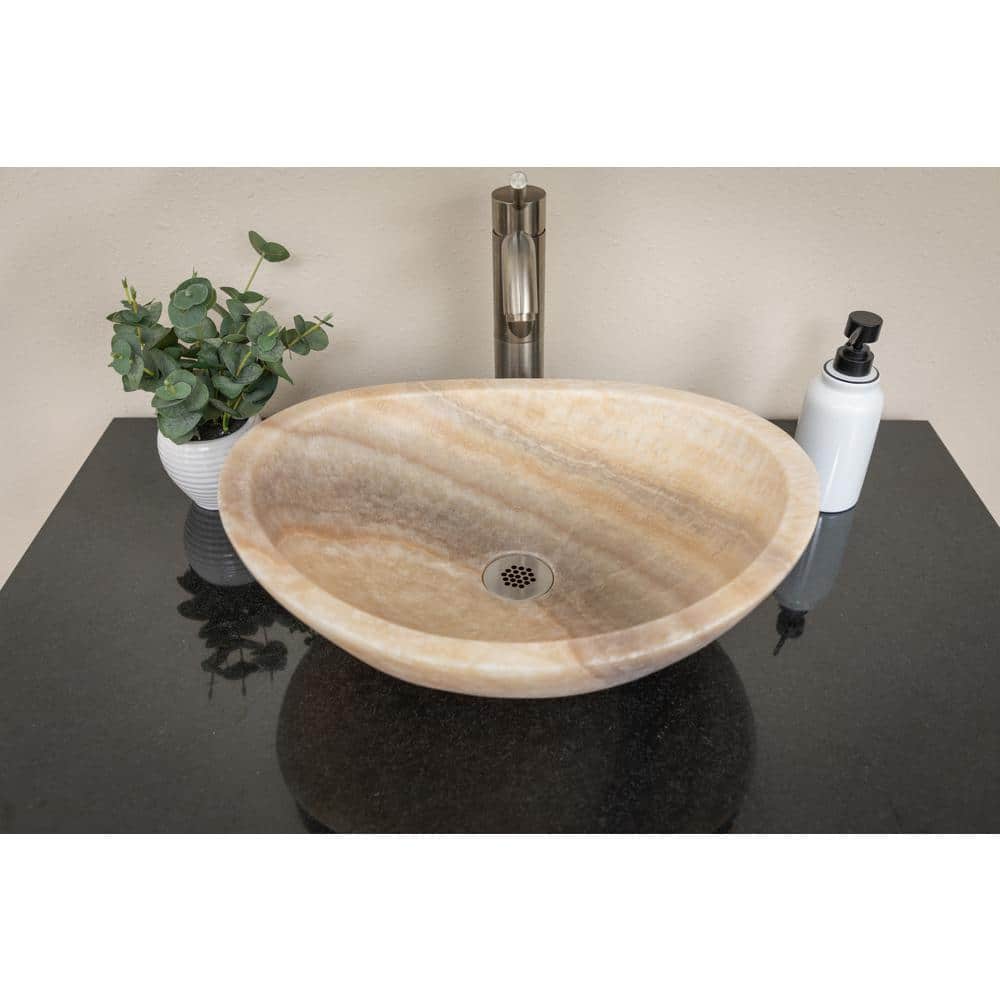 18'' Beige Stone Oval Vessel Bathroom Sink