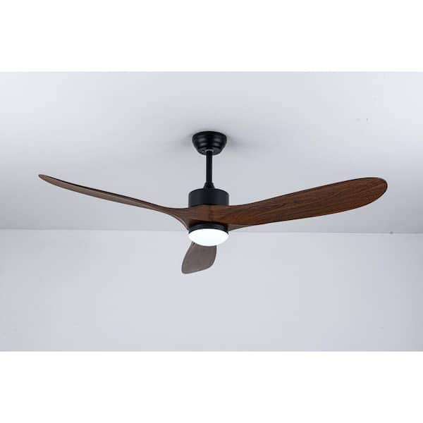 60 in.Black Housing and Brown Wood Blades Flush Mount Fandelier Ceiling Fan with Light Remote Control, DC Motor