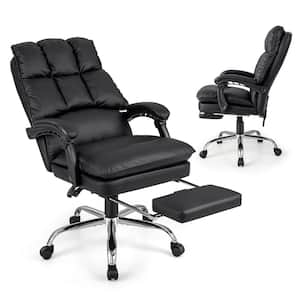 Faux Leather High Back Reclining Office Chair Ergonomic Computer Desk Chair in Black with Footrest and Pad