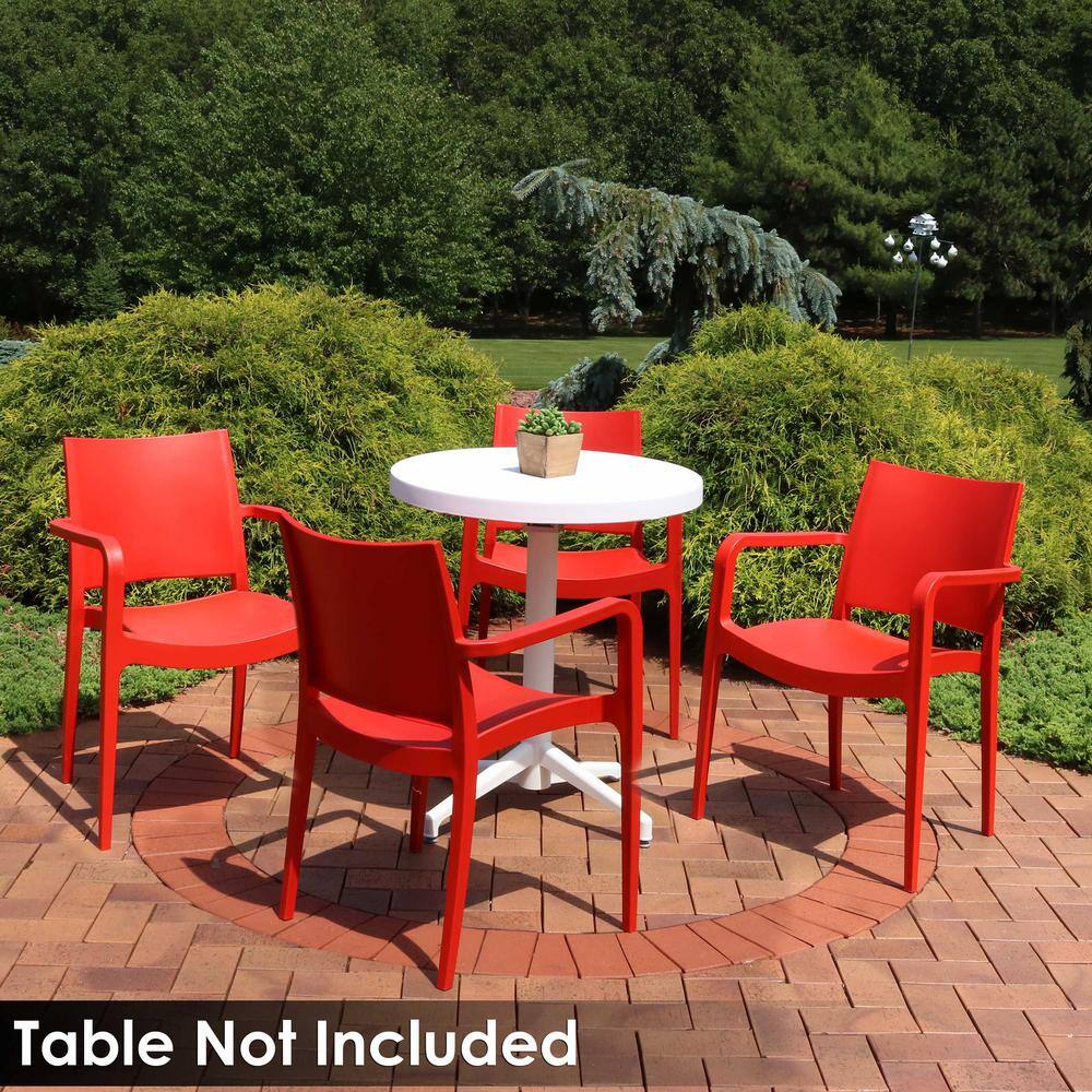 Landon Red Plastic All-Weather Outdoor Dining Armchair Set