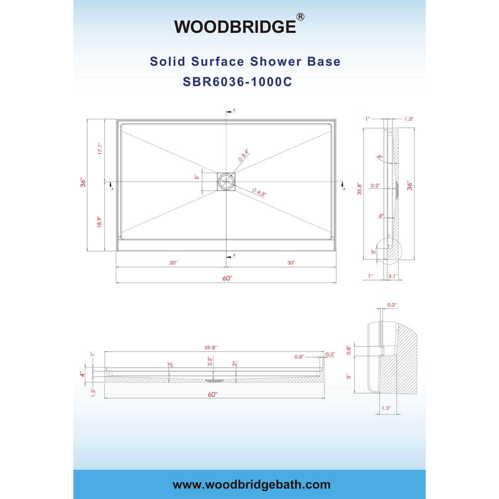 60'' White Matte Black Trim Rectangular Shower Stall Kit