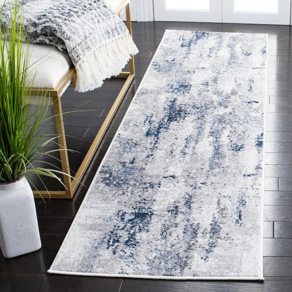 Amelia Gray/Light Blue 2 ft. x 12 ft. Distressed Runner Rug