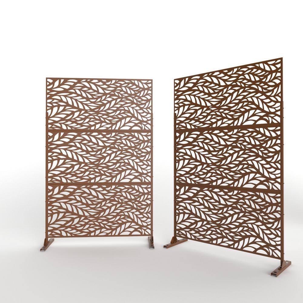 6.5 ft. H x 4 ft. L Laser Cut Metal Brown Privacy Screen (3-Piece ...