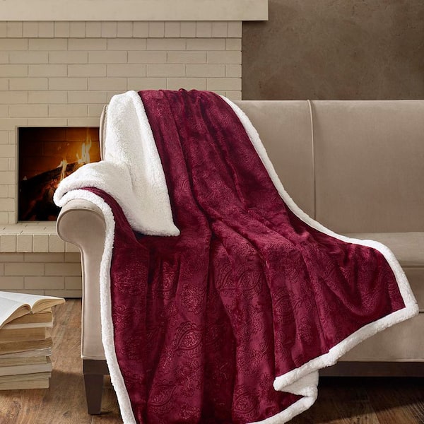 Celia Burgundy Polyester Oversized Textured Plush Throw Blanket