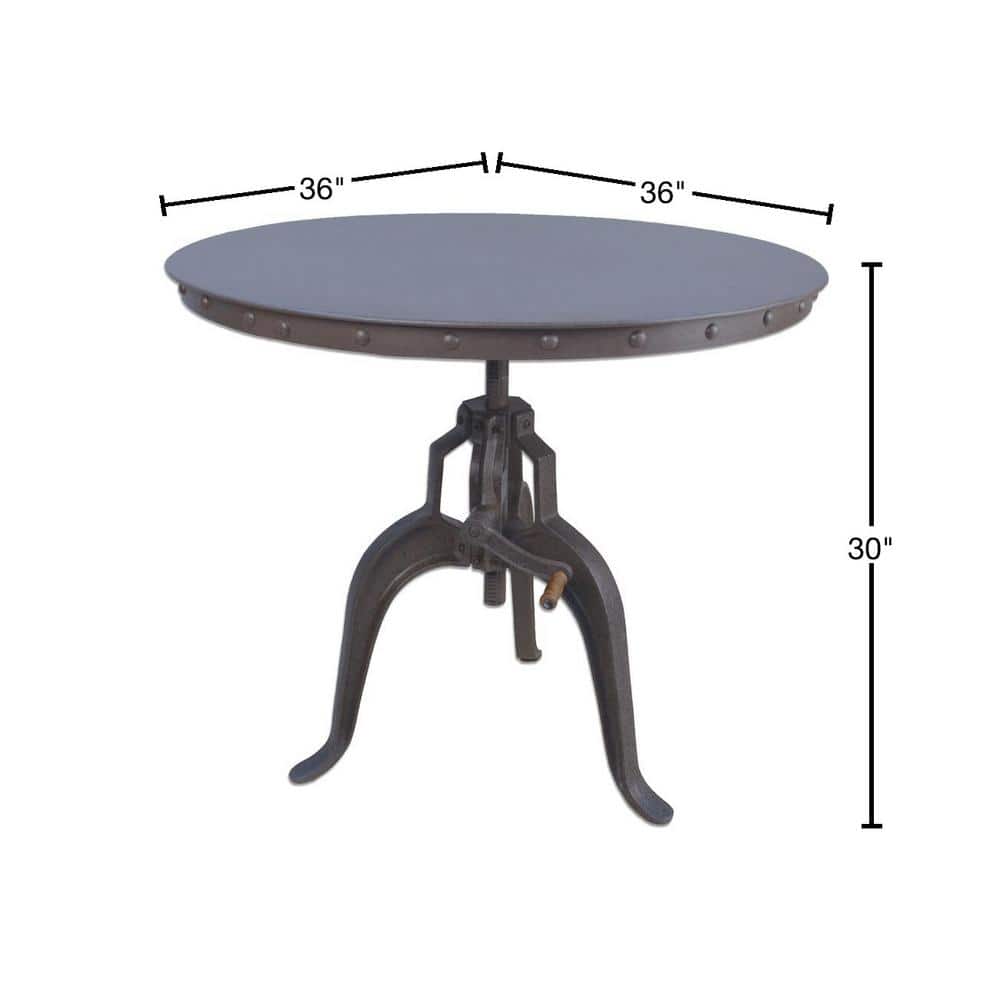 Riveted Reclaimed Wood 36" Round Industrial Crank Counter Table