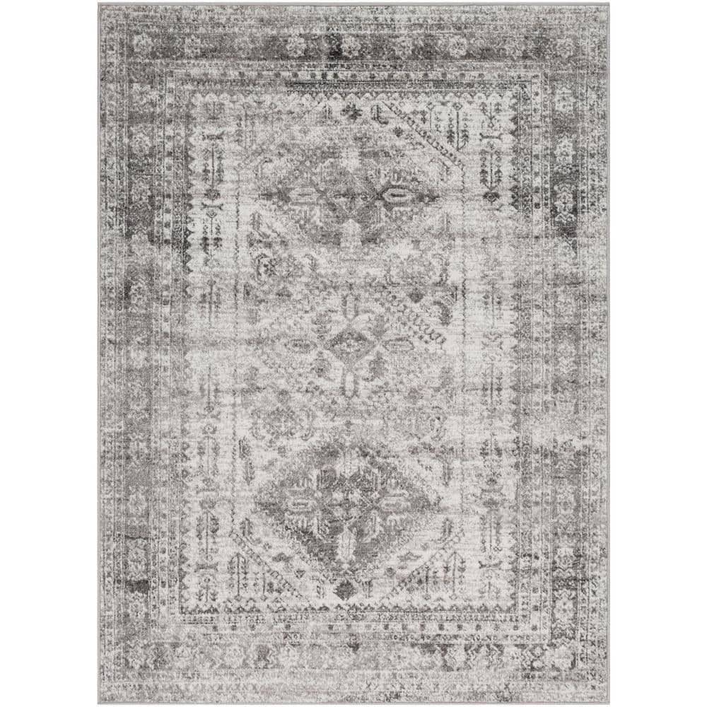 Gray Rectangular Medium Pile Polypropylene Area Rug, 5'3" x 7'3"