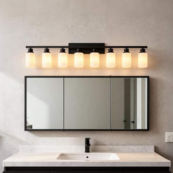 52.17 in. 8-Light Matte Black Bathroom Vanity Light with Clear Glass Shades, Modern Wall Fixture for Bedroom(No Bulbs)