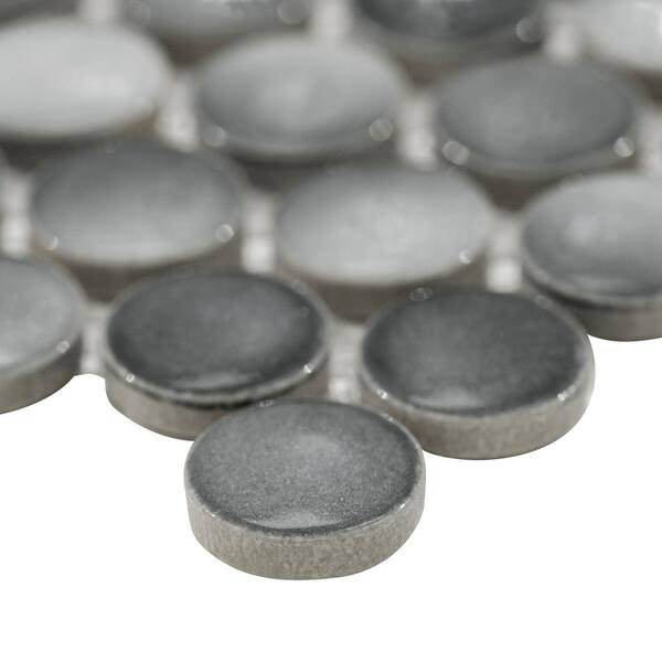 Metallic Silver Buttons Porcelain Penny Round Tile