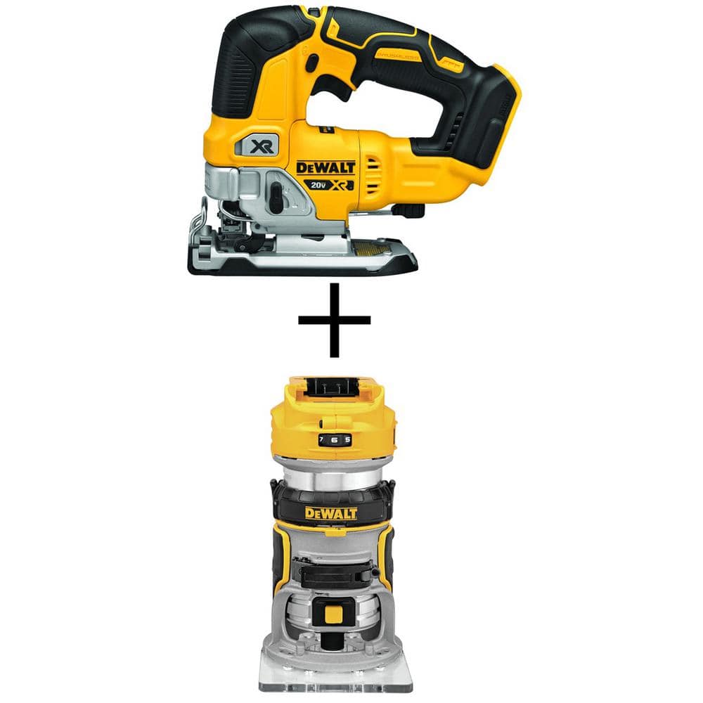 DEWALT 20V MAX XR Cordless Brushless Jigsaw and 20V MAX XR Brushless Router  (Tools Only) DCS334BW600B The Home Depot