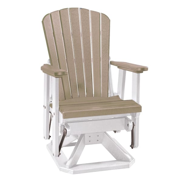 American Furniture Classics Adirondack Weatherwood and White Fan Back Swivel Glider Composite Adirondack Chair