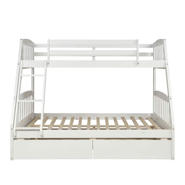 Harper & Bright Designs White Solid Wood Twin Over Full Bunk Bed 