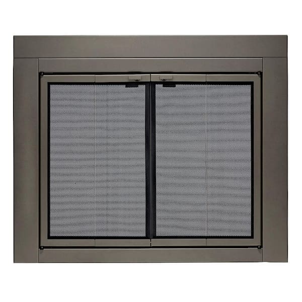 UniFlame Uniflame Large Roman Gunmetal Bi-fold style Fireplace Doors with Smoke Tempered Glass