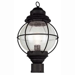 Catalina 15 in. 1-Light Black Outdoor Lamp Post Light Fixture with Seeded Glass