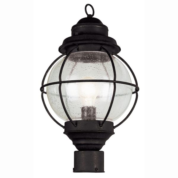 Bel Air Lighting Catalina 15 in. 1-Light Black Outdoor Lamp Post Light Fixture with Seeded Glass