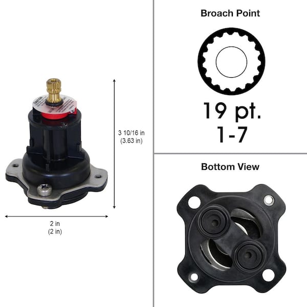 3 5/8 in. 19 pt Broach Single Lever Cartridge for Kohler Replaces GP77759