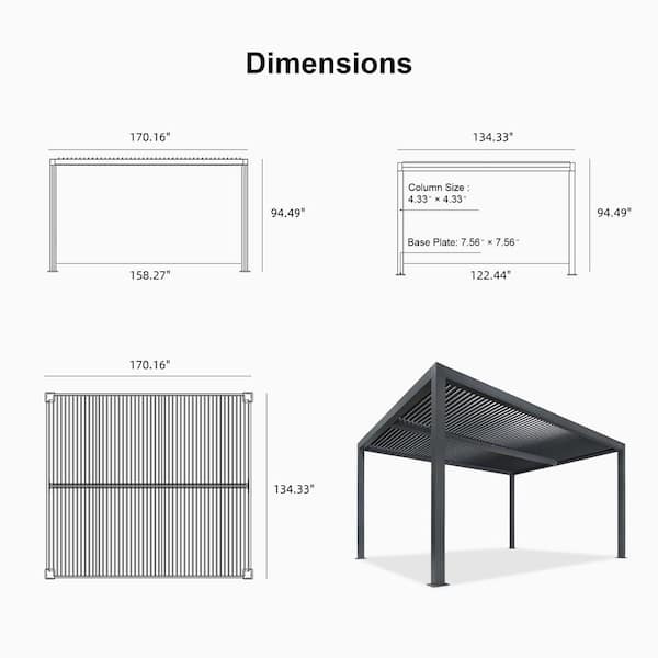 PURPLE LEAF 11 ft. x 14 ft. Gray Aluminum Frame Outdoor Hardtop