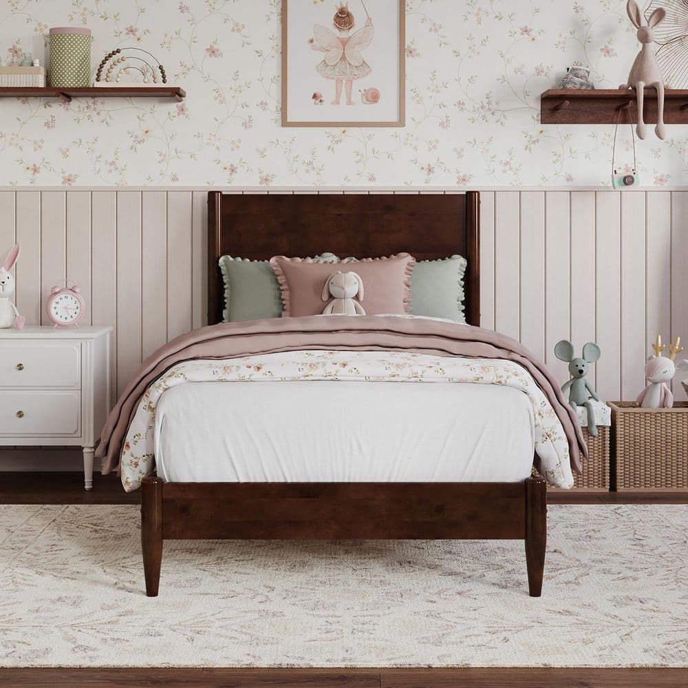 Pasadena Walnut Brown Solid Wood Frame Twin Low Profile Platform Bed