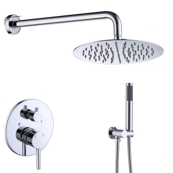 YONKI SUNSHIN INC 1-Spray Patterns with 1.8 GPM 10 in.Wall Mount Rain Fixed Shower Head with Brass Valve Rough-In in Chrome