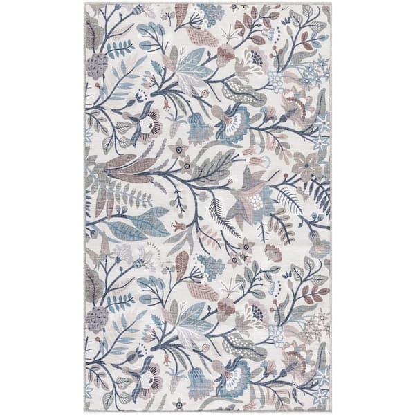 Nourison Washables Ivory Multicolor 3 ft. x 5 ft. Floral Botanical Traditional Area Rug