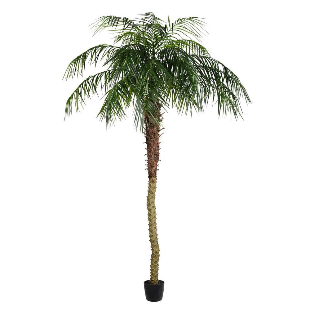 8' Green Faux Potted Palm Tree with Black Planter