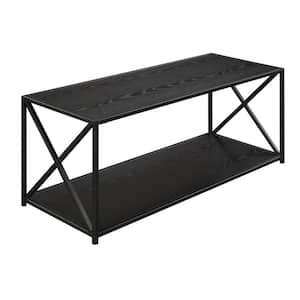 Tucson 42 in. Black Large Rectangle Wood Coffee Table with Shelf