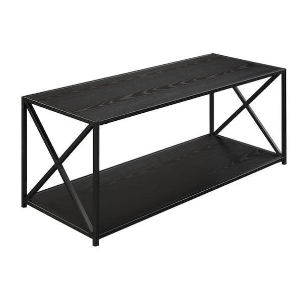 Convenience Concepts Tucson 42 in. Black Large Rectangle Wood Coffee Table with Shelf