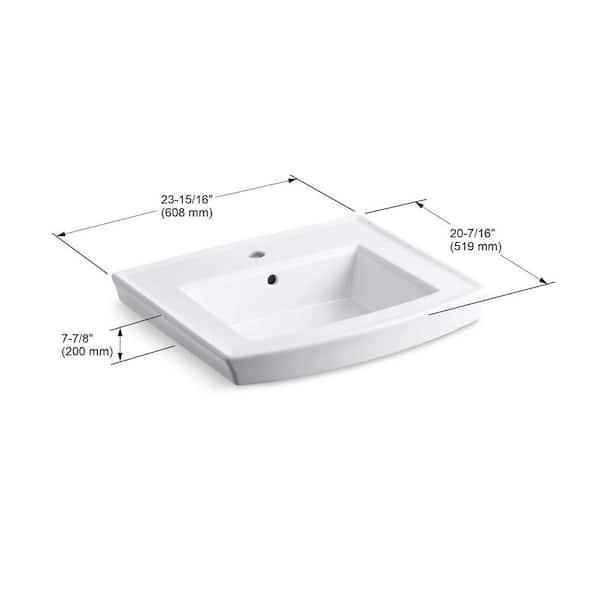 KOHLER Archer 20-7/16 in. Vitreous China Pedestal Sink Basin in White with Overflow Drain KOHLER Archer 20-7/16 in. Vitreous China Pedestal Sink Basin in White with Overflow Drain