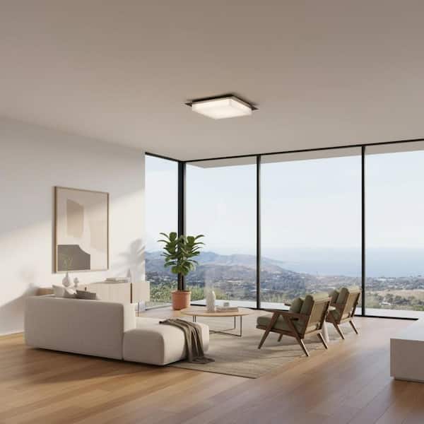 14 in. Square Black Ceiling Light, 25W LED Flush Mount with Dimmable 3-Color for Bathroom Living Room No Bulbs Included