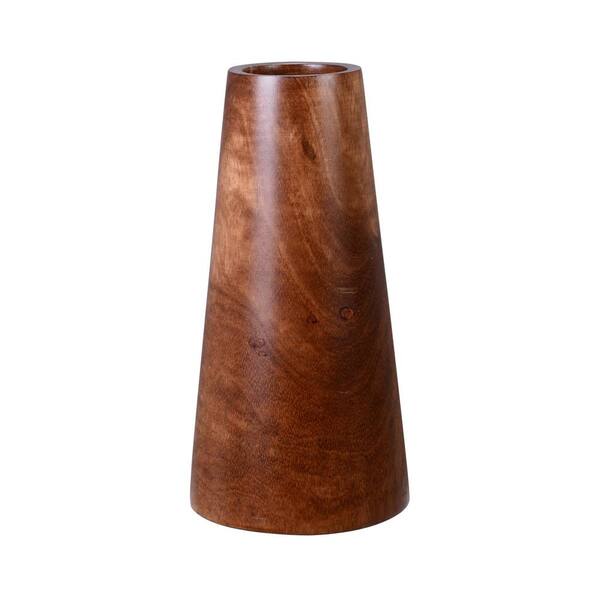 Villacera 10 in. Brown Decorative Handmade Mango Wood Tapered Barrel Flower Vase
