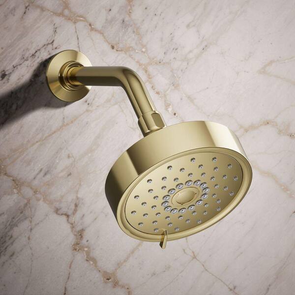 KOHLER Purist 3-Spray Patterns 1.75 GPM 5.5 in. Wall Mount Fixed Shower Head in Vibrant French Gold