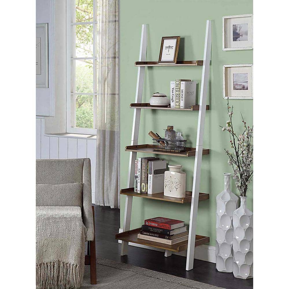 Driftwood and White 5-Tier Wood Bookshelf Ladder