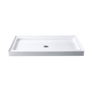 60 in. L x 36 in. W Single Threshold Alcove Shower Pan Base with Center Drain in White Rectangle Acrylic Shower Base