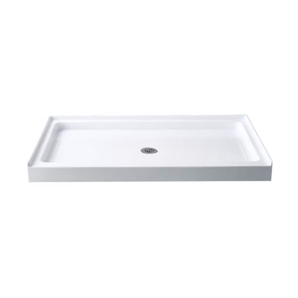 Getpro 60 in. L x 36 in. W Single Threshold Alcove Shower Pan Base with Center Drain in White Rectangle Acrylic Shower Base