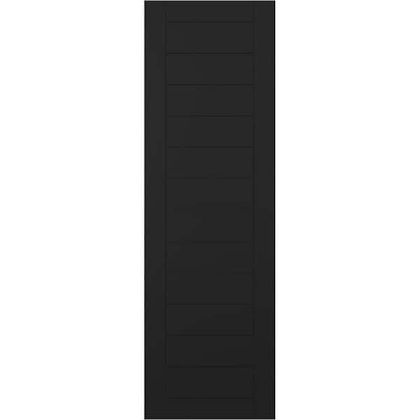 Ekena Millwork 12 in. x 53 in. PVC True Fit Horizontal Slat Framed Modern Style Fixed Mount Board and Batten Shutters Pair in Black