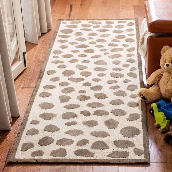 Kids 2 ft. x 7 ft. Ivory/Gray Spotted Border Runner Rug