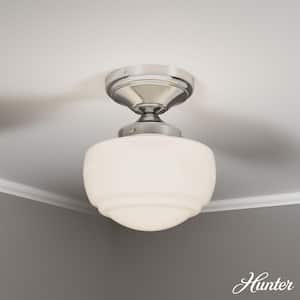 Saddle Creek 6.75 in. 1-Light Brushed Nickel Semi-Flush Mount with Cased White Glass Shade
