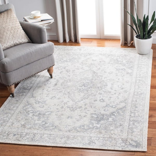 Restoration Vintage 3 ft. x 5 ft. Gray/Ivory Ornate Border Area Rug