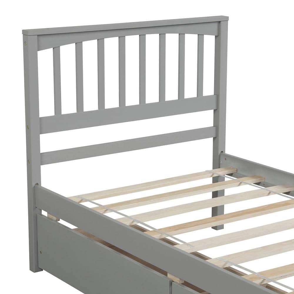 White Wood Frame Twin Size Platform Bed with 2 Storage Drawers - thumbnail 7