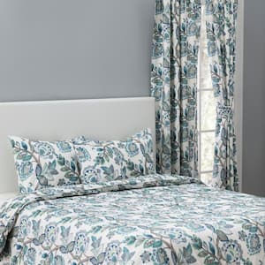 Wynette 3-Piece Blue Floral Cotton Queen Comforter Set