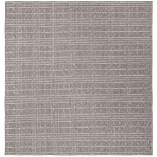 Bermuda Gray 8 ft. x 8 ft. Square Striped Indoor/Outdoor Area Rug