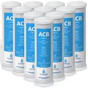 Activated Carbon Block Water Filter Replacement - 5 Micron - Under Sink Reverse Osmosis System (10-Pack)