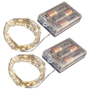 Battery Operated LED Waterproof Mini String Lights with Timer (50ct) Warm White (Set of 2)