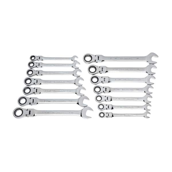 SAE/Metric 72-Tooth Flex Head Combination Ratcheting Wrench Tool Set (14-Piece)