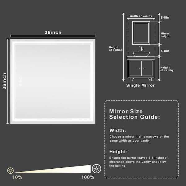 LuxHomez 36 in. W x 36 in. H Rectangular Frameless Anti-Fog Front