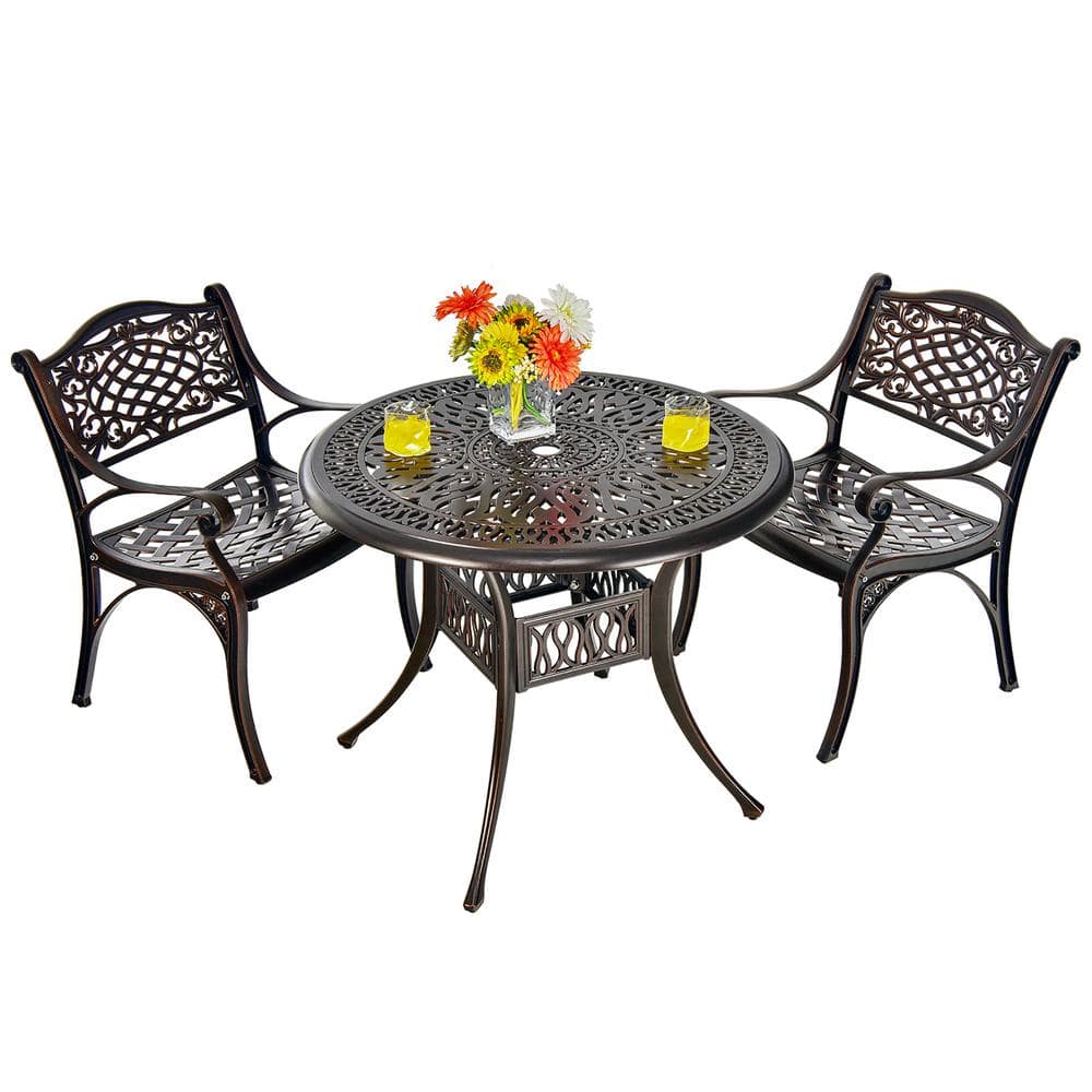Costway 3-Piece Patio Dining Bistro Set Cast Aluminum Round Patio Table with Chairs