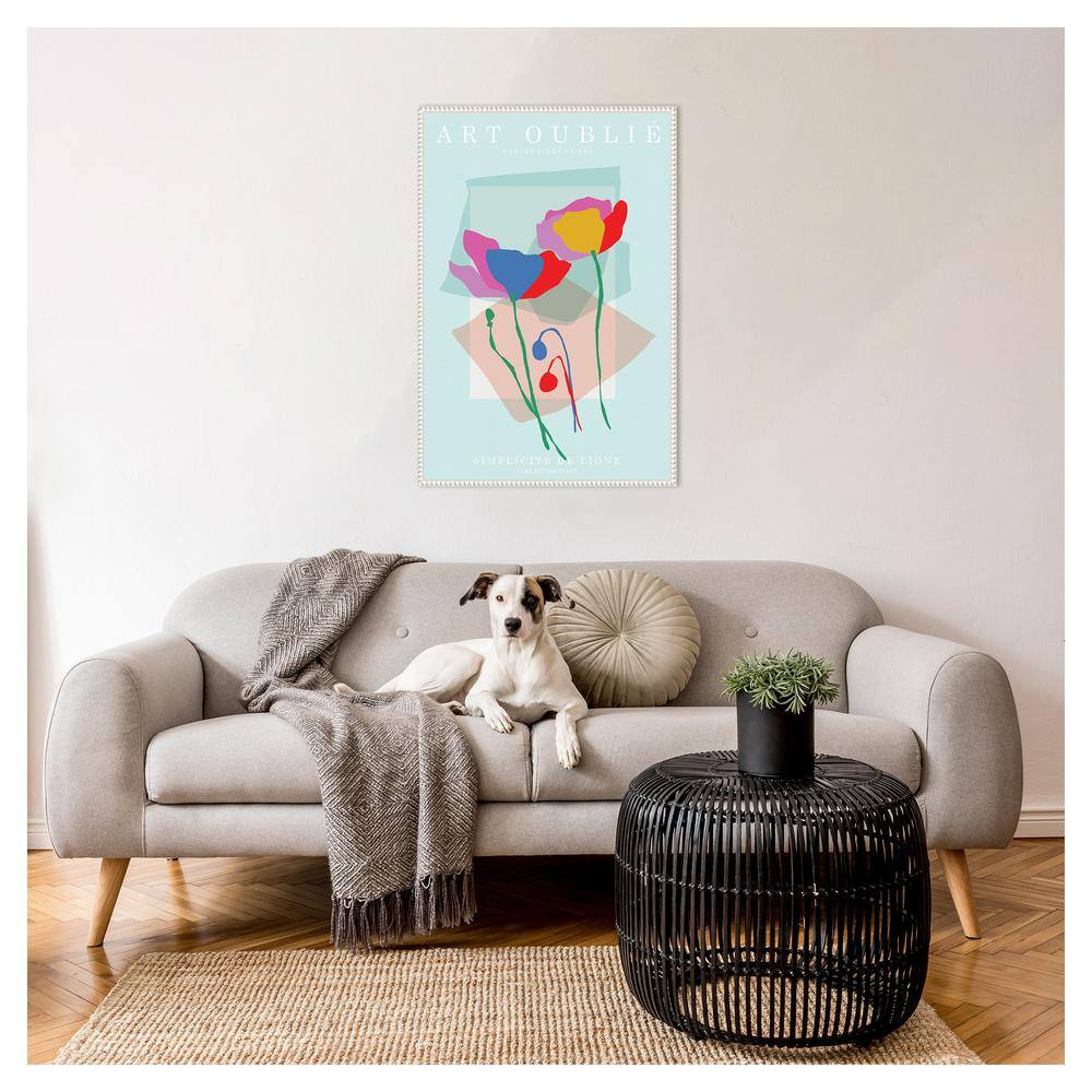Beaded White Framed Abstract Floral Canvas Wall Art